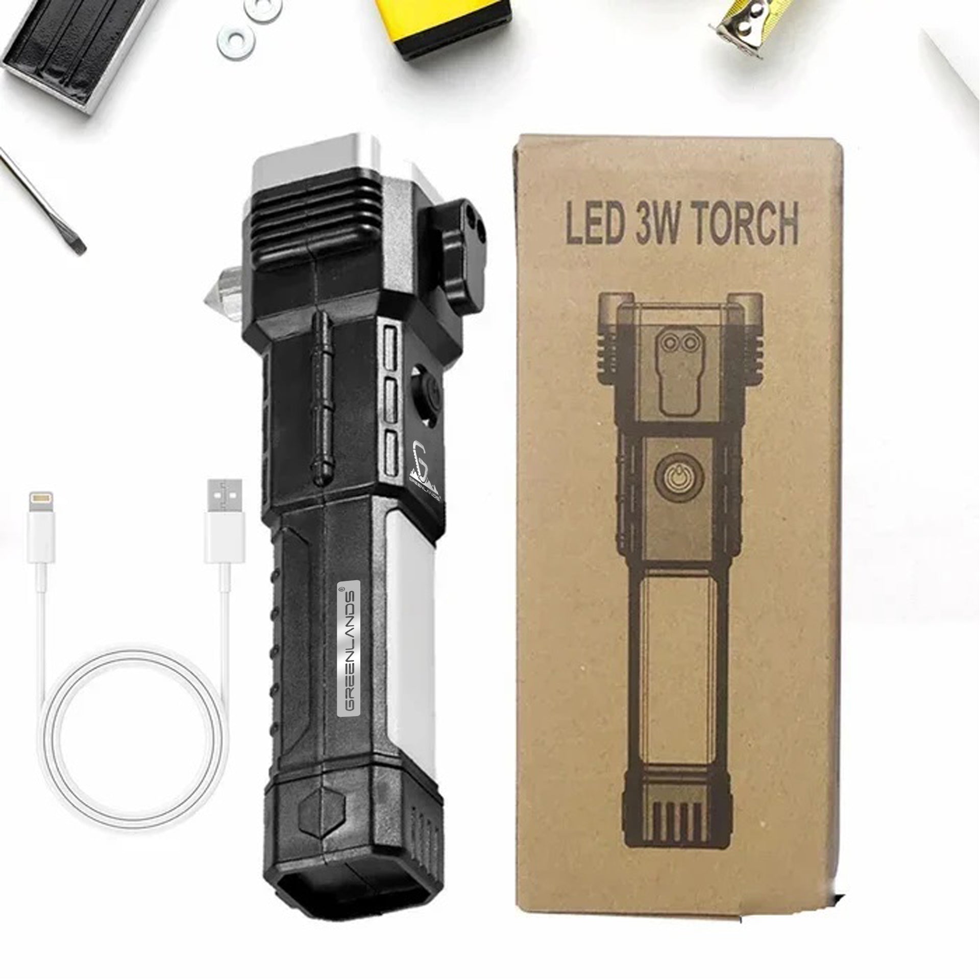 Greenlands Portable Multi-Utility LED-3W Torch (USB Charging)